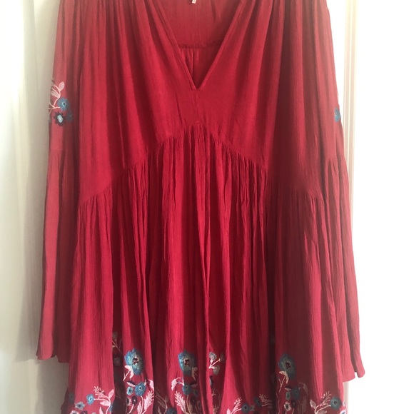 Free People Red NWOT Embroidered Flared Dress Size S Flirty PERFECT & STUNNING! - Picture 14 of 16